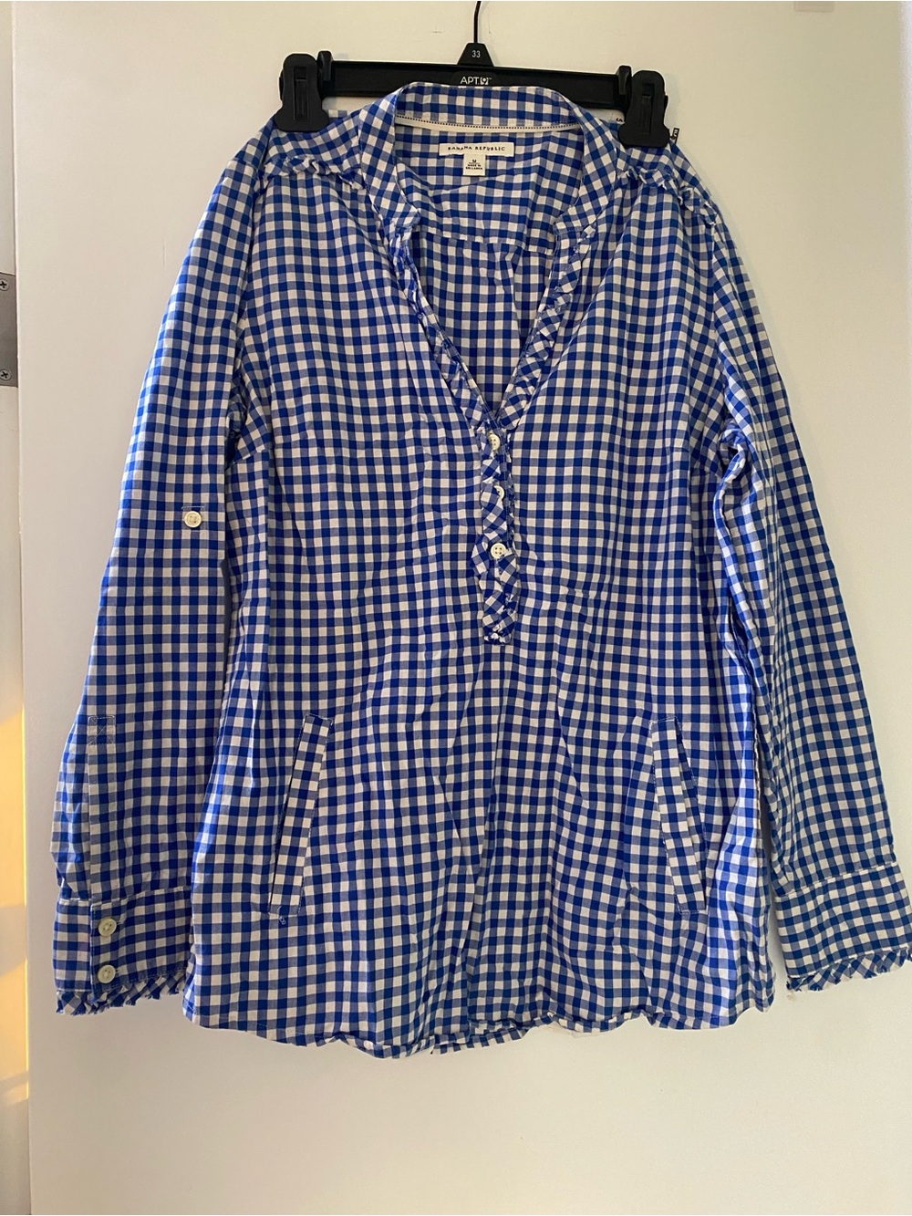 Banana Republic Blue Gingham Pullover Shirt with pockets